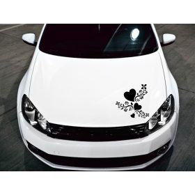 Szivecske virággal tuning matrica (30x32 cm)