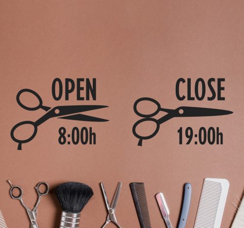 Fodrászat nyitvatartás matrica egyedi időponttal