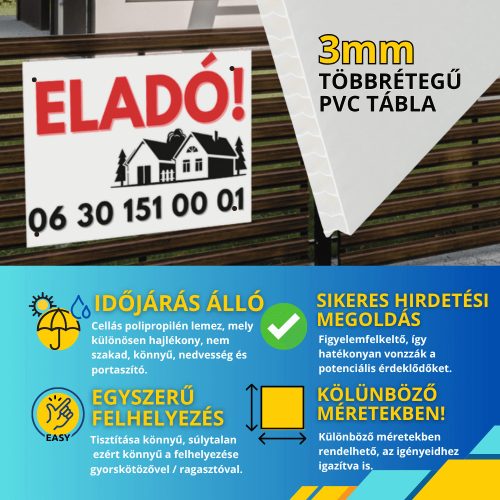 Általános eladó ingatlan tábla